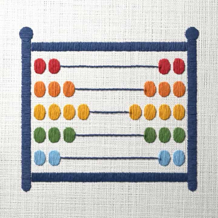 Toy abacus with colored beads: preview of the stitched design