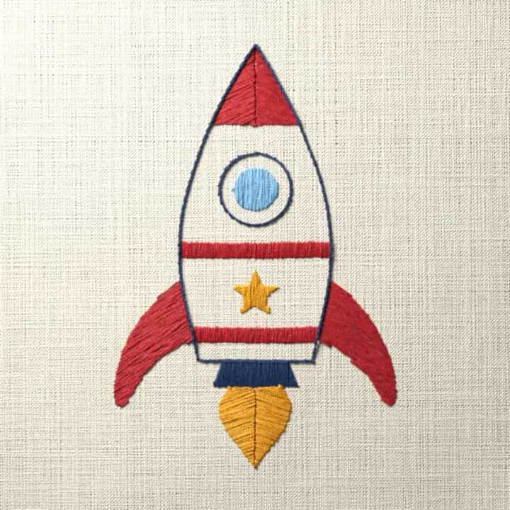 Toy rocket with a star: preview of the stitched design
