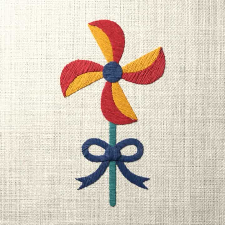 Toy windmill with a bow: preview of the stitched design