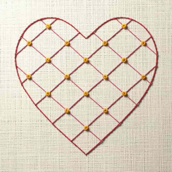 Trellis heart: preview of the stitched design