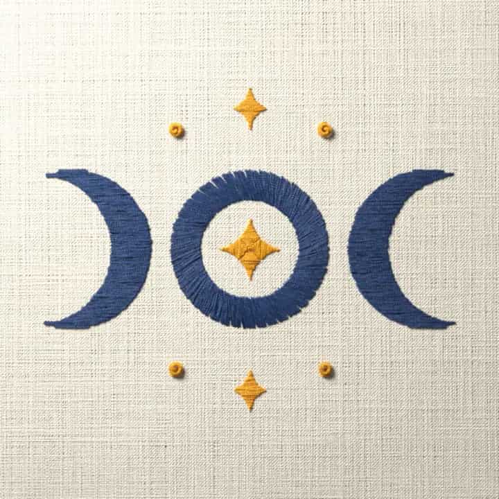Triple moon: preview of the stitched design