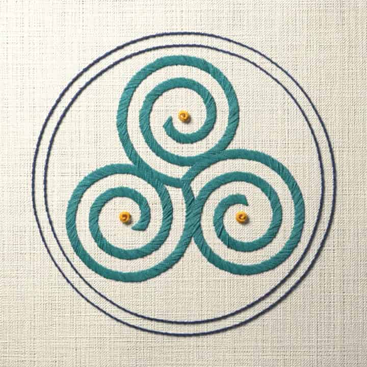 Triskele spiral: preview of the stitched design