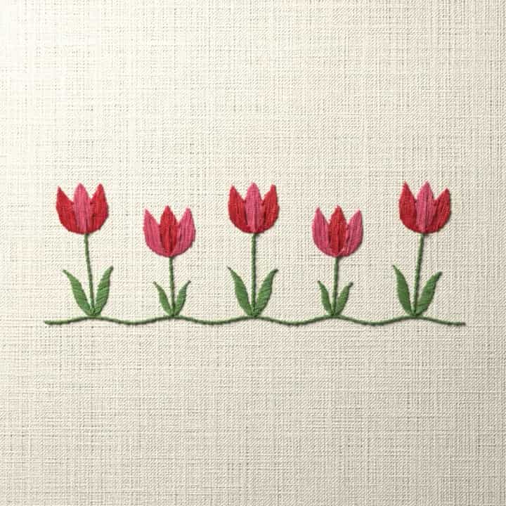 Tulip row edging: preview of the stitched design