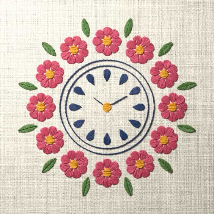 Twelve flower clock face: preview of the stitched design