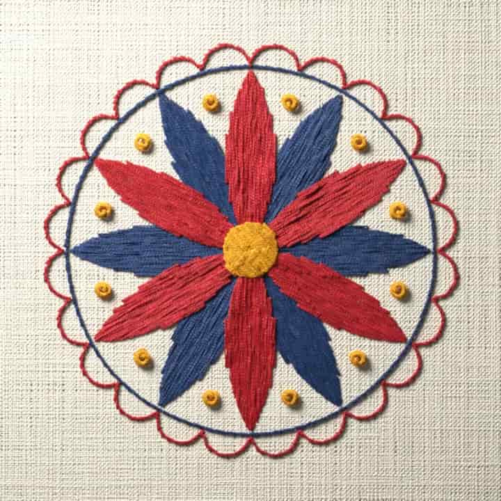 Twelve-petal rosette: preview of the stitched design
