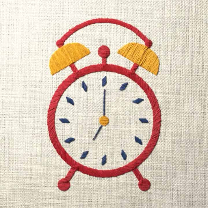 Twin bell alarm clock: preview of the stitched design