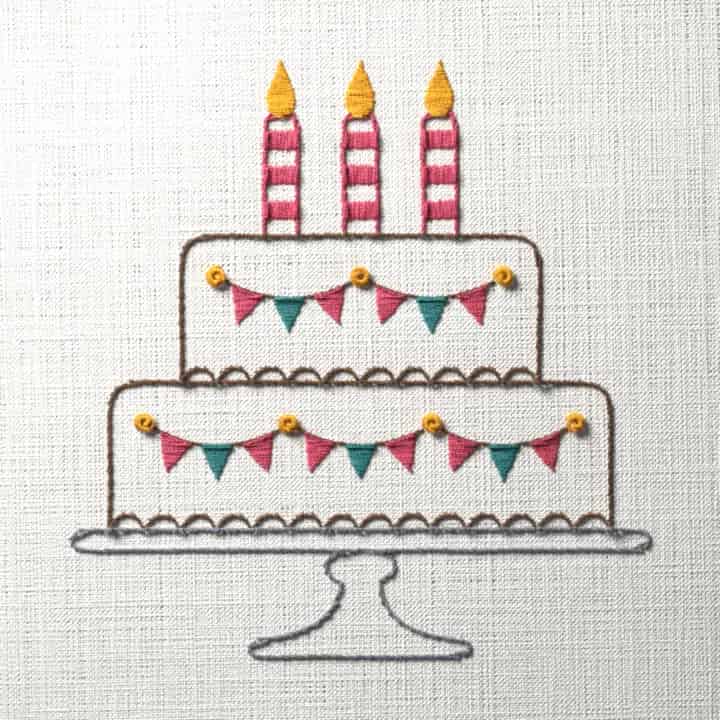 Bunting birthday cake: preview of the stitched design