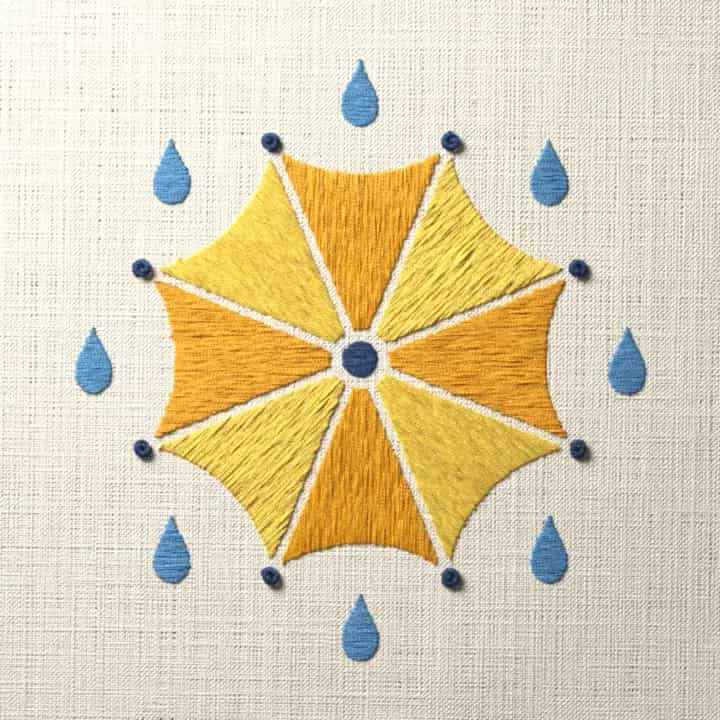Umbrella from above in the rain: preview of the stitched design