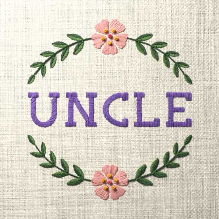 Uncle in laurel: preview of the stitched design