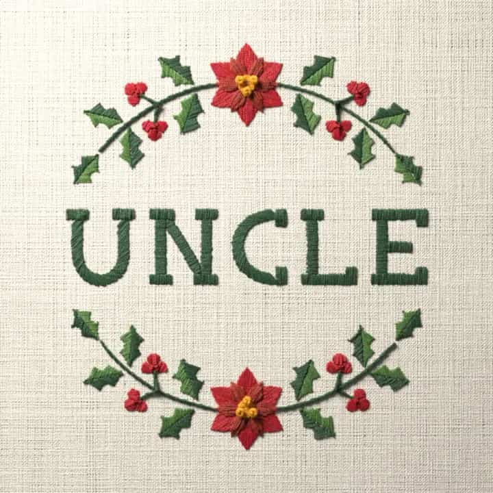 Uncle in holly: preview of the stitched design