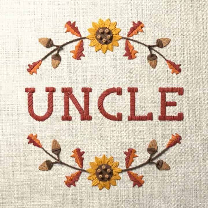 Uncle in oak leaves: preview of the stitched design