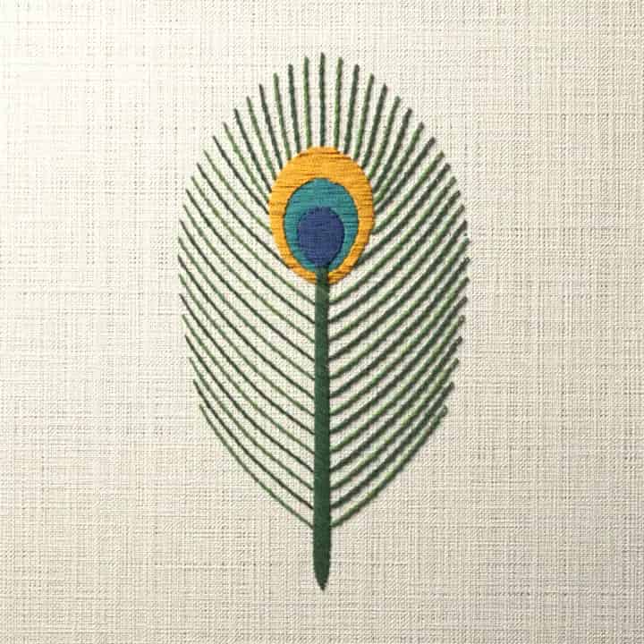 Upright peacock feather: preview of the stitched design