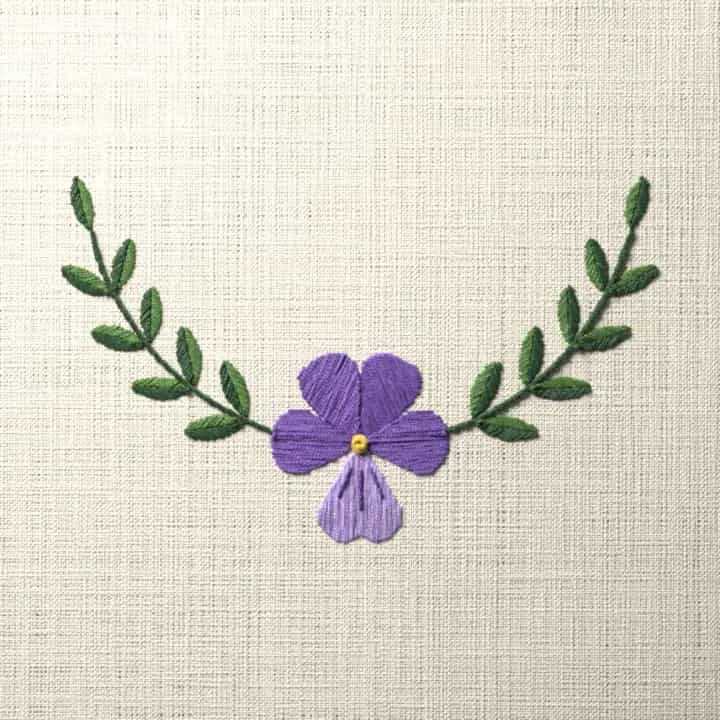 Violet crescent spray: preview of the stitched design