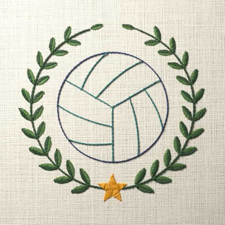 Volleyball in laurel: preview of the stitched design