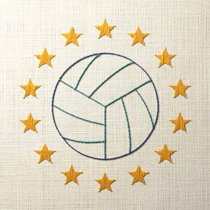 Volleyball in a ring of stars: preview of the stitched design