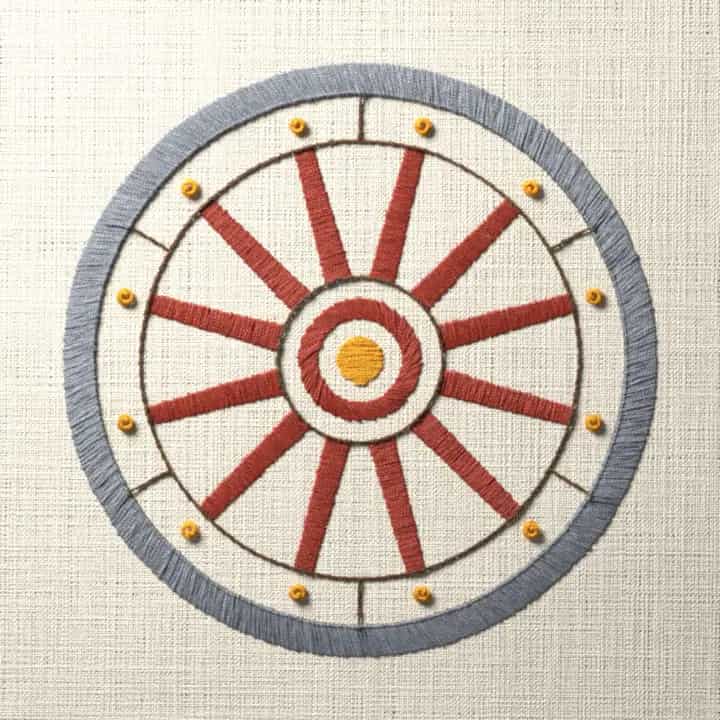 Wagon wheel with twelve spokes: preview of the stitched design