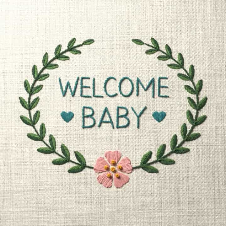 Welcome baby: preview of the stitched design