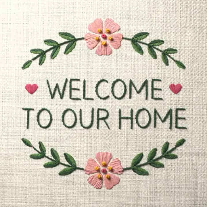 Welcome to our home: preview of the stitched design