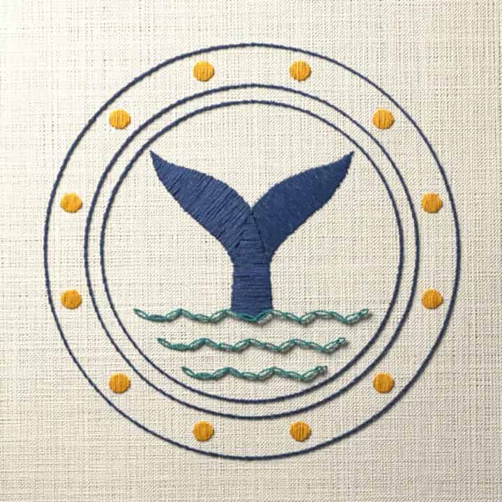 Whale tail through a porthole: preview of the stitched design