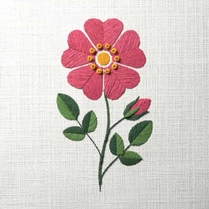 Wild rose: preview of the stitched design