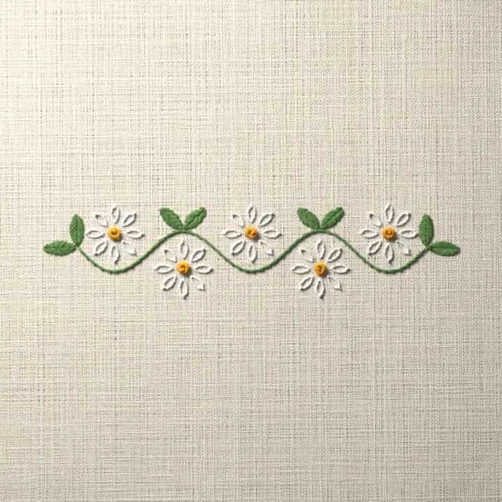 Winding daisy edging: preview of the stitched design