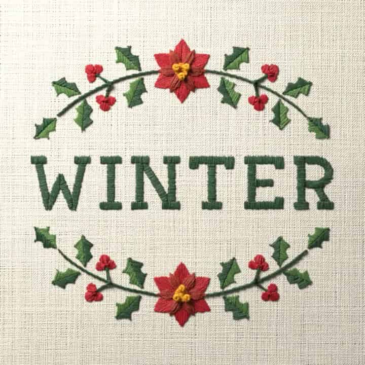 Winter in holly: preview of the stitched design