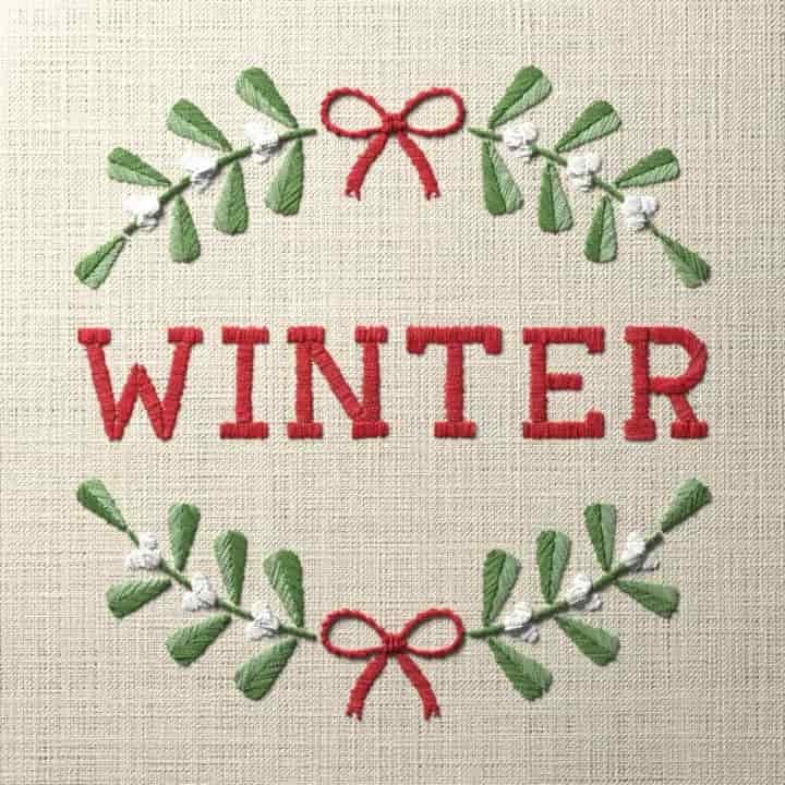 Winter in mistletoe: preview of the stitched design