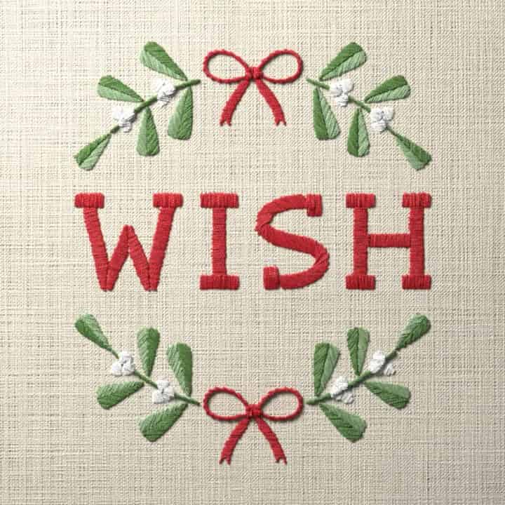 Wish in mistletoe: preview of the stitched design
