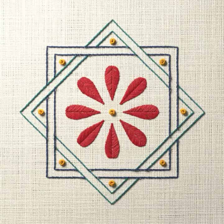 Woven eight point star: preview of the stitched design