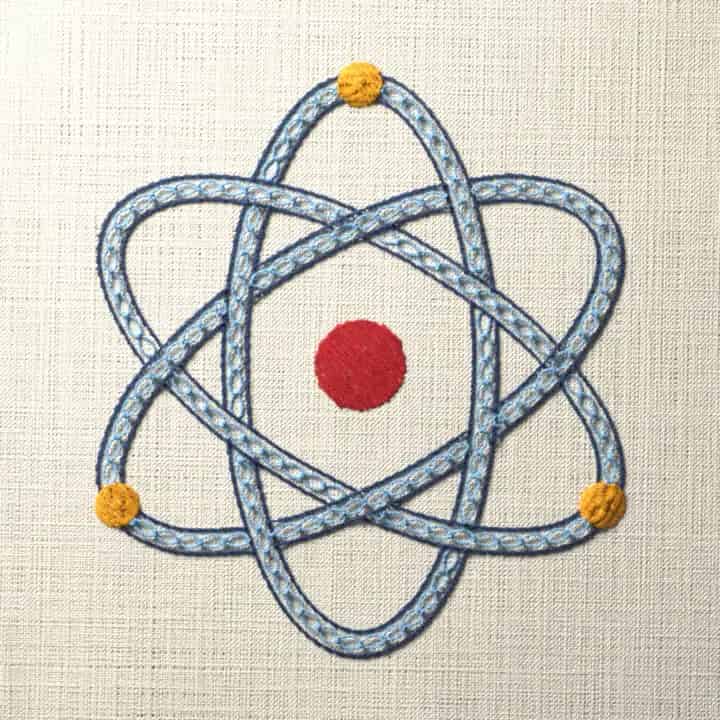 Atom with three orbits: preview of the stitched design