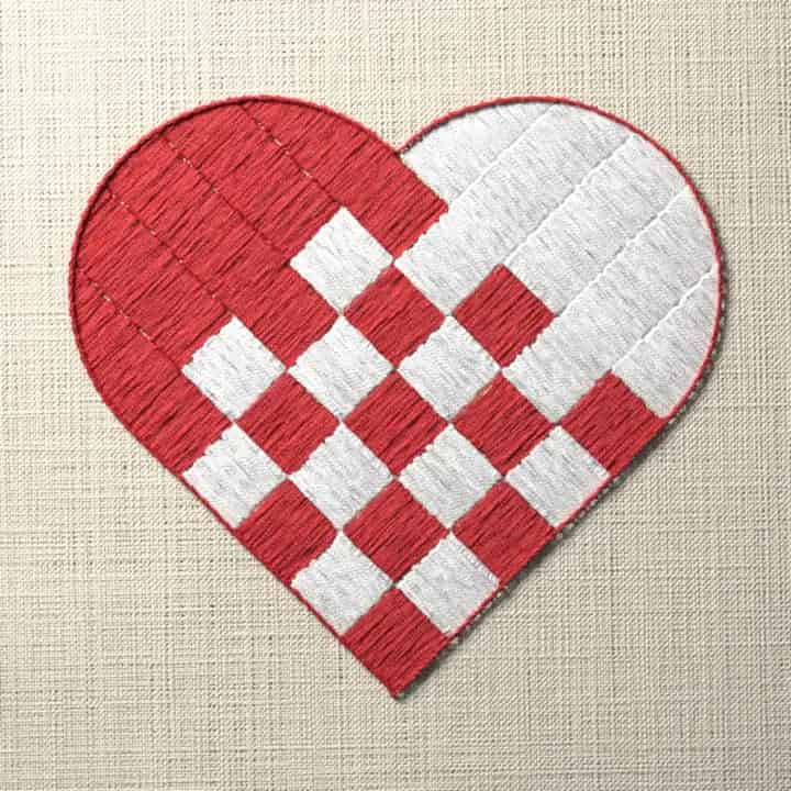 Woven paper heart: preview of the stitched design