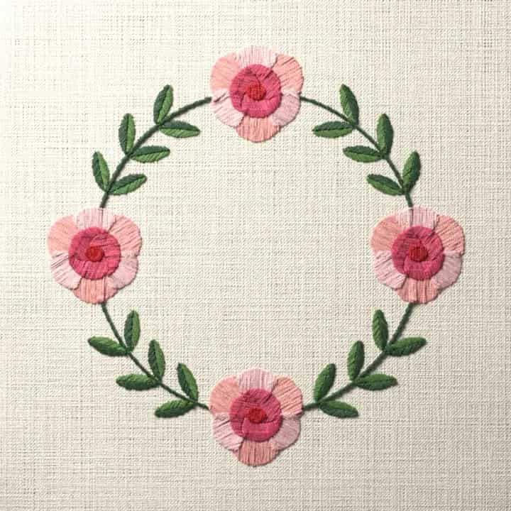 Wreath of four roses: preview of the stitched design