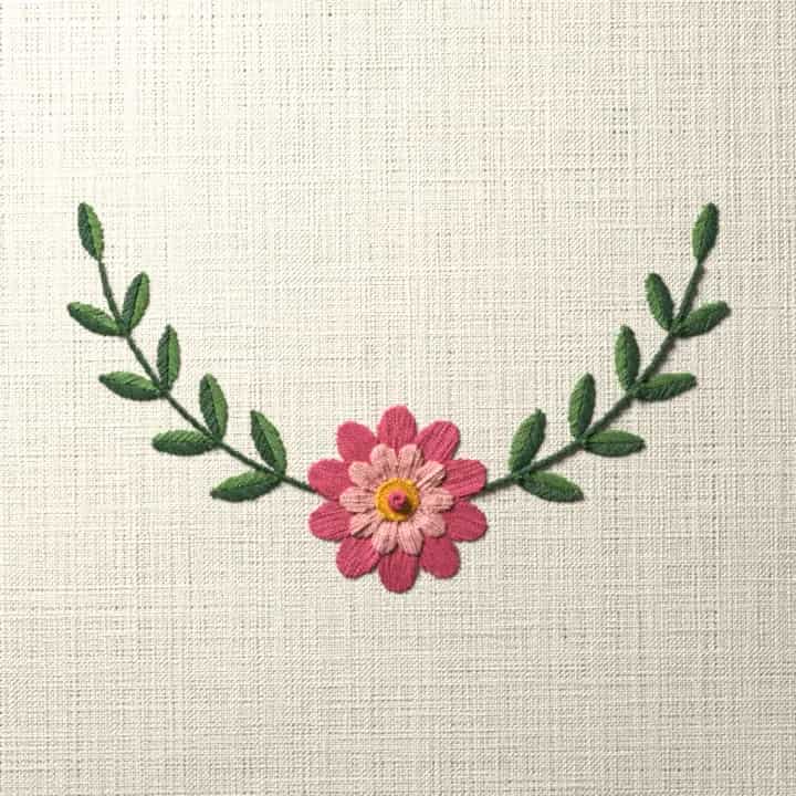 Zinnia crescent spray: preview of the stitched design