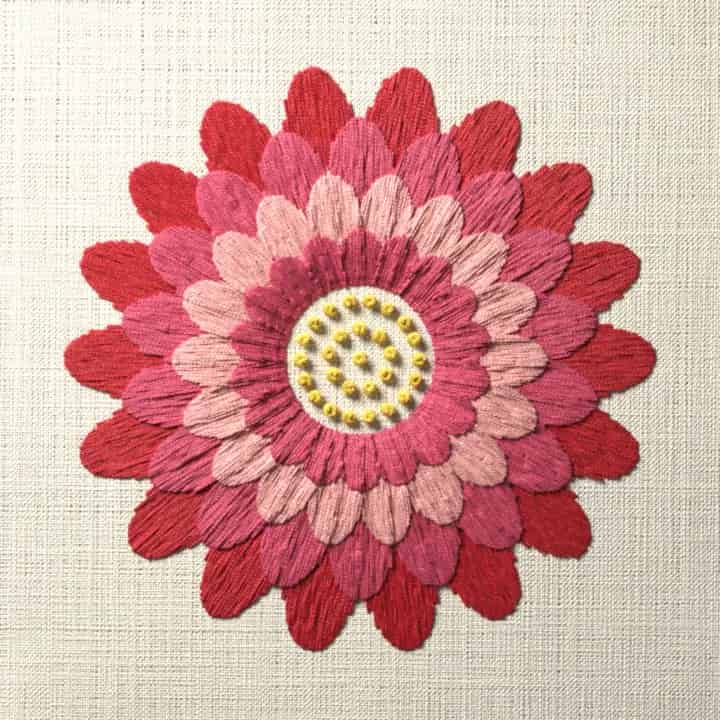 Zinnia mandala: preview of the stitched design